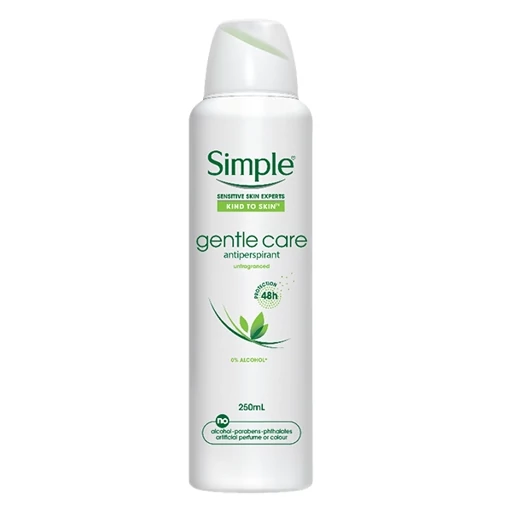 اسپری ضدتعریق زنانه سیمپل مدل Gentle Care حجم ۲۵۰ میل ماندگاری ۴۸ ساعته