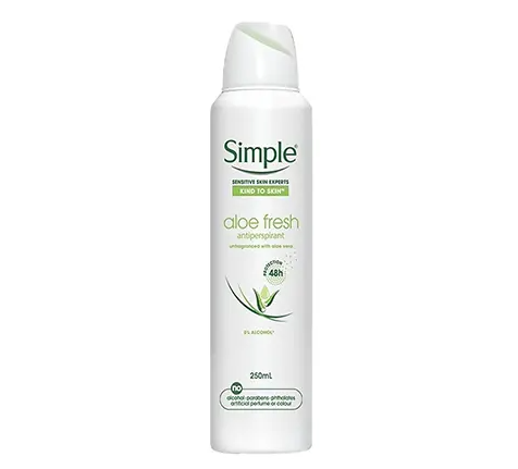 اسپری ضدتعریق زنانه سیمپل مدل Aloe Fresh حجم ۲۵۰ میل ماندگاری ۴۸ ساعته